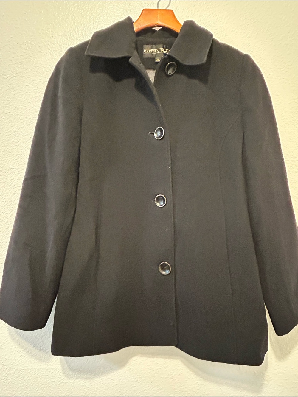 Kristen Blake Black Wool-Blend Single-Breasted Pea Coat